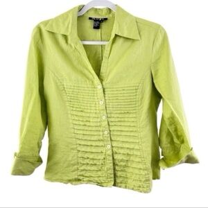 Tracy M Pleated 100% Linen Button-Down Shirt